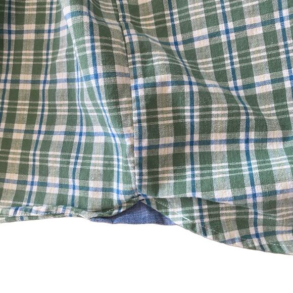 LL Bean Gorpcore Green Plaid Stretch Chambray Short Sleeve Stretch Shirt - Large - Picture 5 of 8